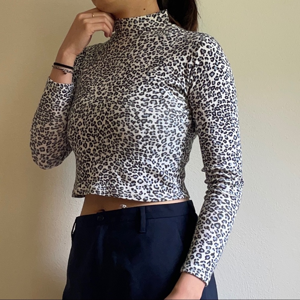 brandy melville cropped leopard long sleeve top